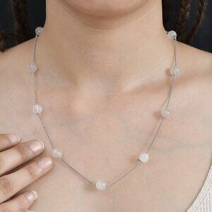 Galilea Rose Quartz Station Necklace 20 Inches in Rhodium Over Sterling Silver